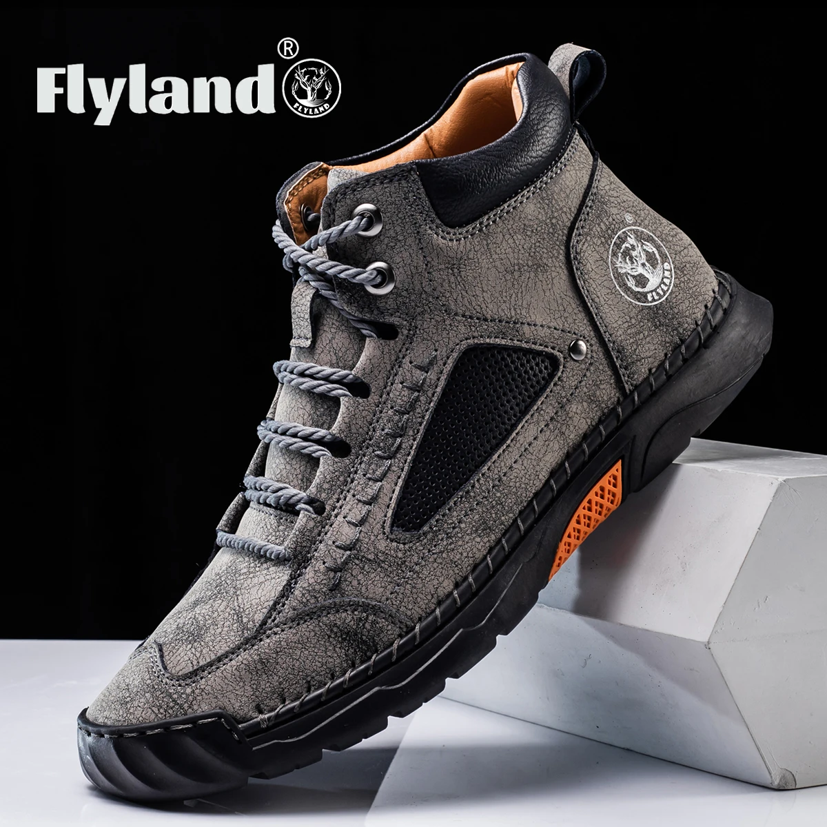 Мужские классические винтажные мягкие ботильоны FLYLAND из матовой натуральной