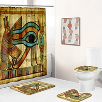 eye of horus shower curtains 4 piece bath set waterproof mildew proof fabric decor toilet cover mats set anti slip floor carpets