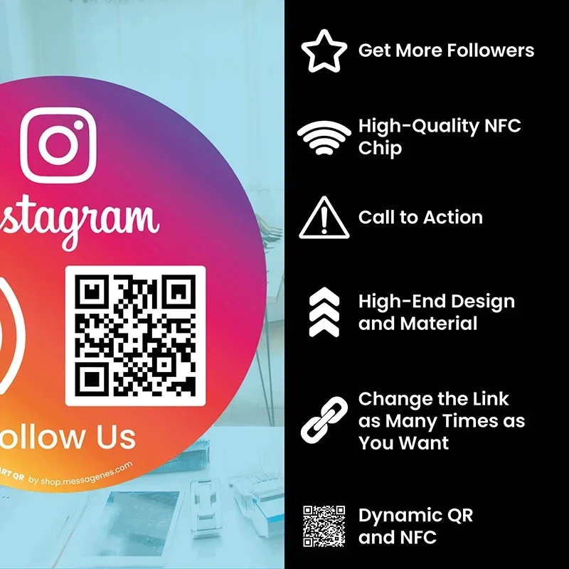 Пользовательский QR кодовый знак NFC Tap Follow US on Instagram табличка акриловый для