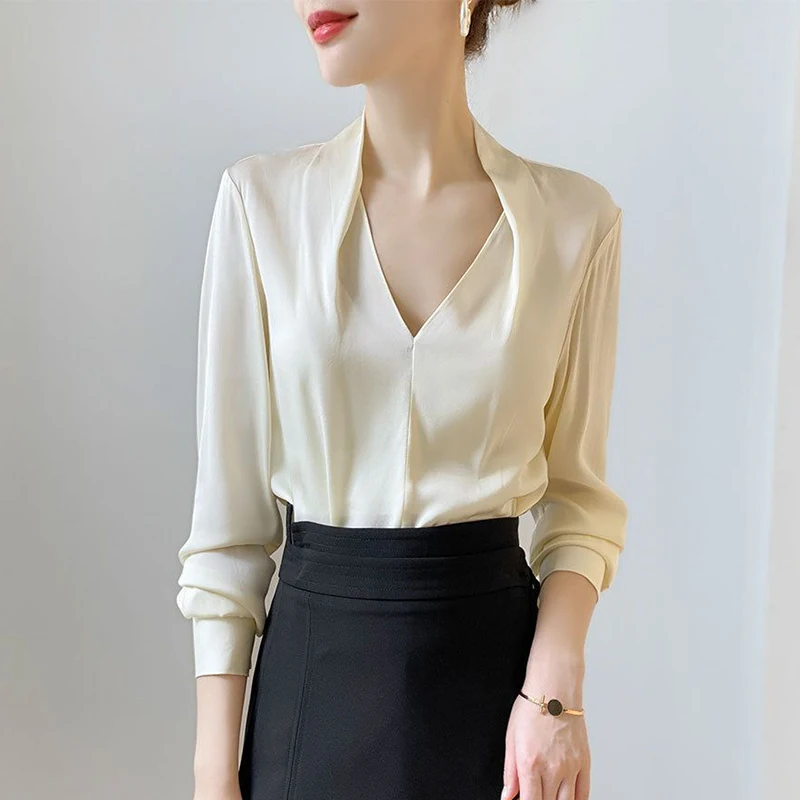 Autumn 2022 New Korean Long Sleeve Shirt  Loose Style Chiffon Shirt  ladies tops  vintage  blouses  blusas femininas  Polyester