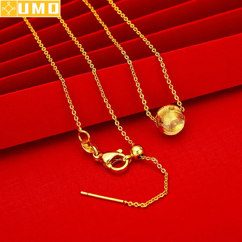 

Golden Transfer Beads Pendant Chain for Women Girl Yellow Gold Filled Simple Jewelry Gift