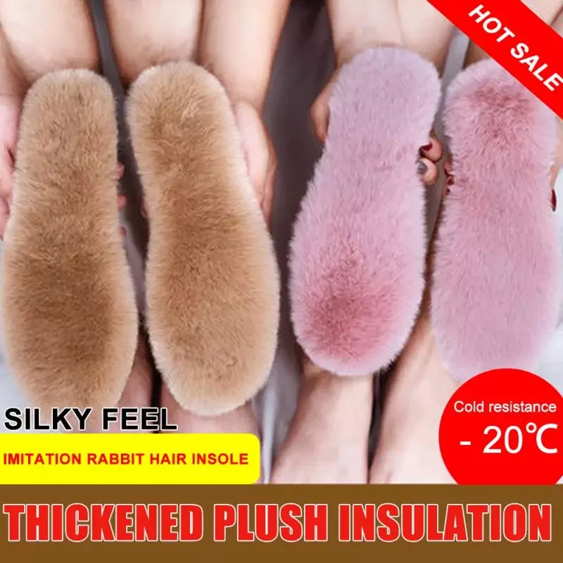 

2023New Insole Imitation Rabbit Fur Insoles Warm Soft Thick Warm Breathable Soft Bottom Sweat-absorbent Insole Men Women Winter