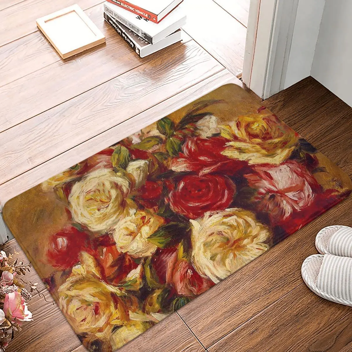 

Impressionism Art Bathroom Non-Slip Carpet Pierre Auguste Renoir Bouquet Of Roses Beauty Bedroom Mat Entrance Door Decor Rug