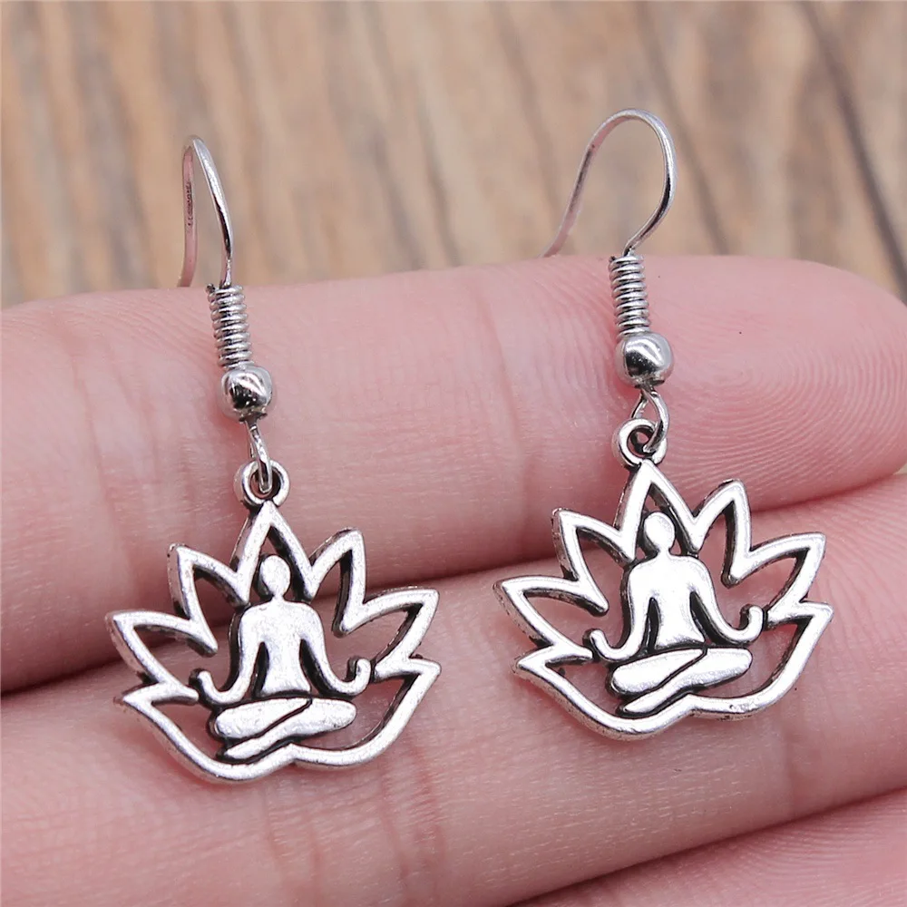 Модные серьги ручной работы простой дизайн античный серебряный цвет лотос Будда
