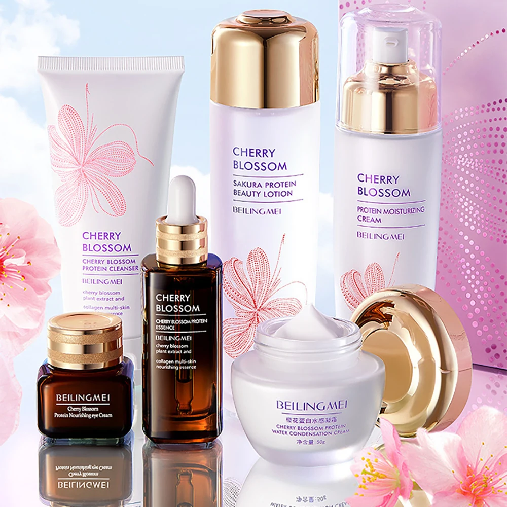 Sakura 6Pcs Face Skin Care Sets Facial Toner Face Moisturize Emulsions Oil Control Firming Face Cream Beauty Health Products