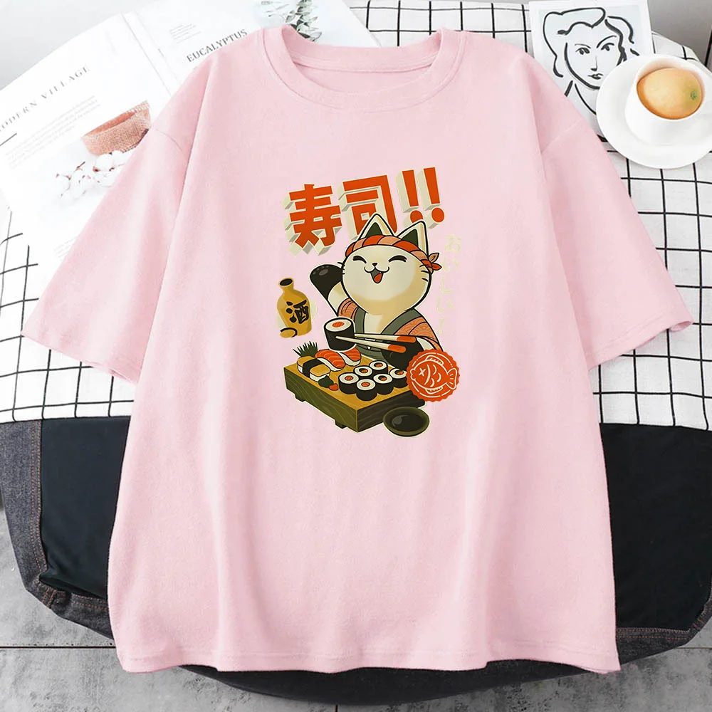 Ukiyoe Kanji Cat футболка в японском стиле хлопковая женская высокого качества с