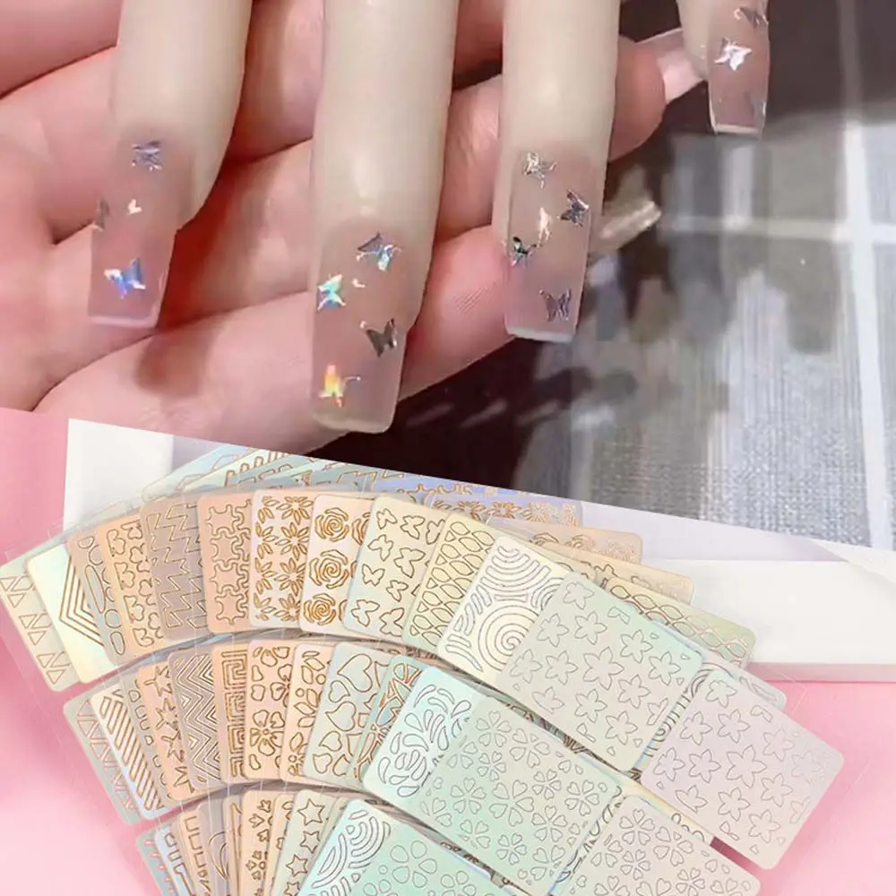 

24/12 Sheets Nail Vinyl Sticker Portable Hollow 3D Nail Sticker Holographic Template Decorative Nail Art Tool