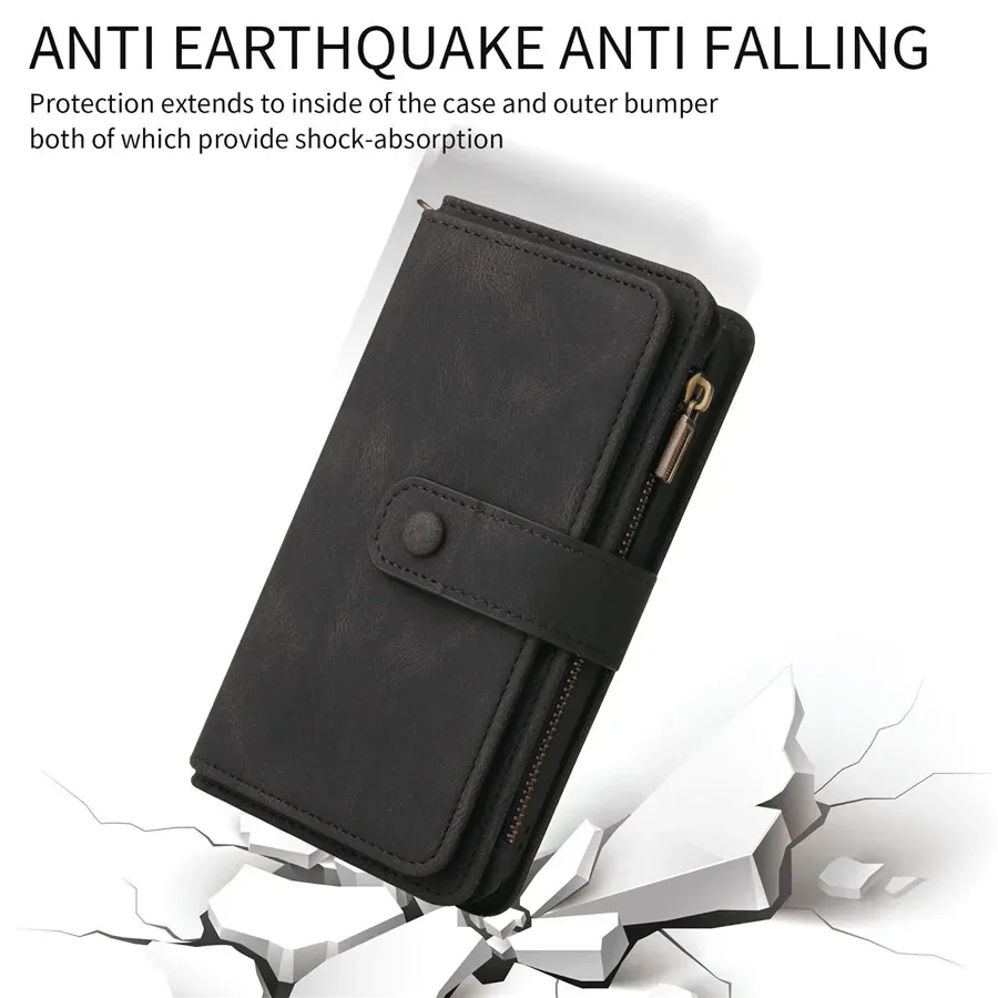 Чехол-Кошелек на молнии для Xiaomi Redmi Note 13 Pro 4G Multi кожаный флип-чехол с 15 отделениями