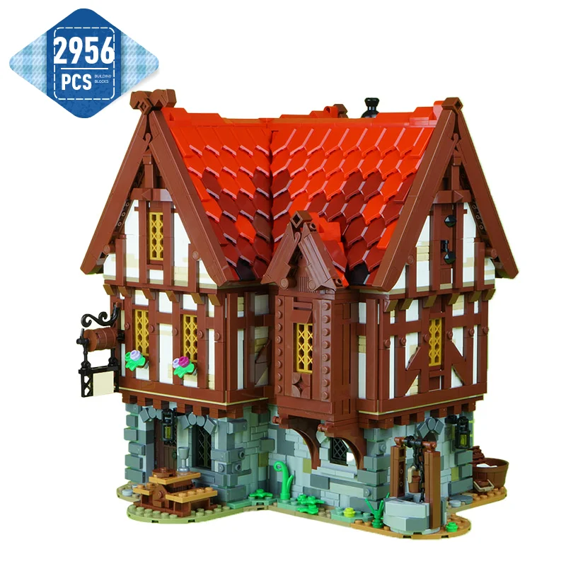 

MOC City Architecture Medieval Castle Retro Manor Building Blocks Set Street View House Villa Bistro Bricks Model Toys Kids Gift