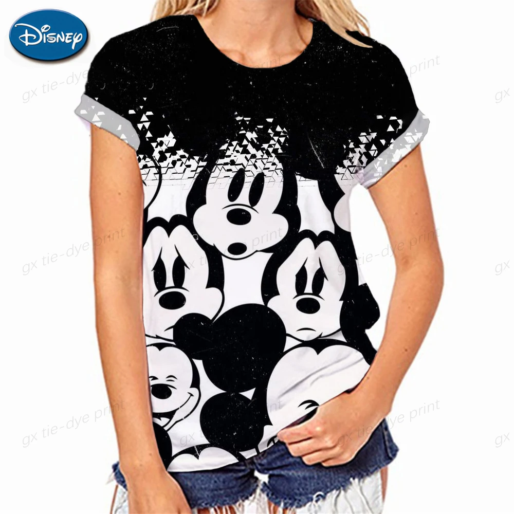 

Cute Disney Mickey Mouse Minnie Women's T-shirt Gradient Cartoon Pattern Printed Women's T-shirt Children's T-shirt Street