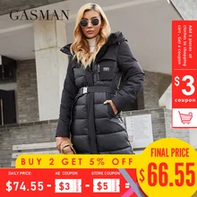 GASMAN 2022 Women's jacket long Fashion Grace women winter down jackets Zipper pocket with belt parka high quality outwear 8189