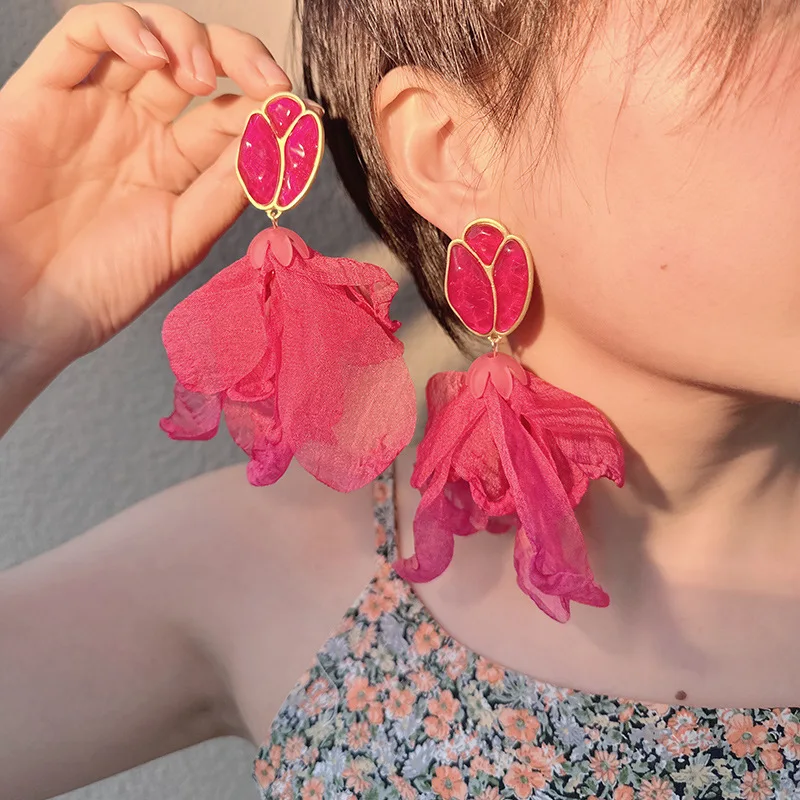 

Fashion 1 Pair Colorful Flower Petal Earring for Women Vintage Jewellery Bohemian Jewelry Trendy Korean Style Earrings