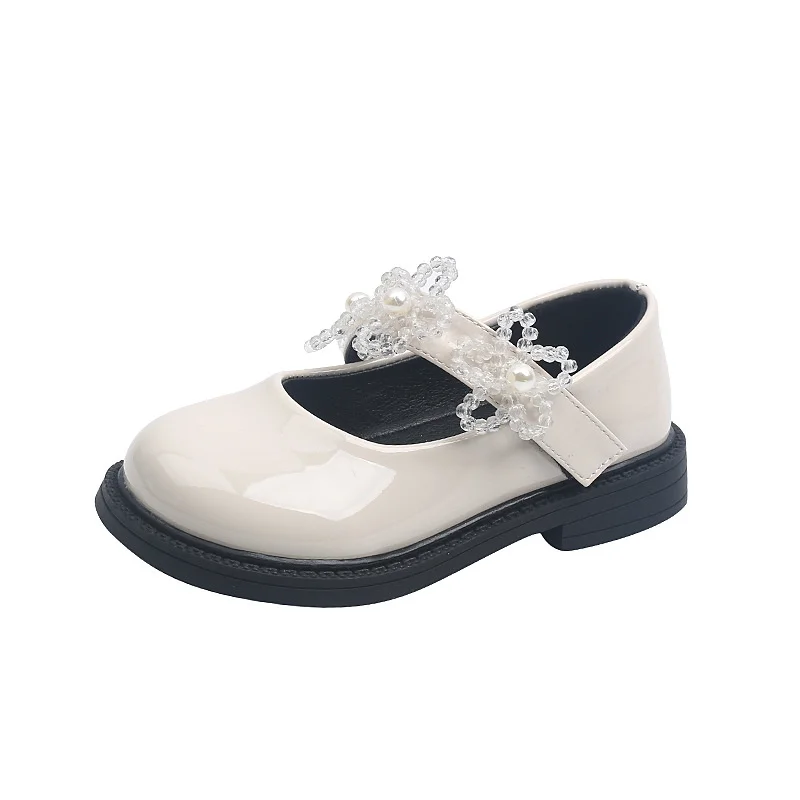 

CNFSNJ 2022 new spring autumn children's small girls tide Pearl flower version of Peas soft bottom casual leisure leather shoes