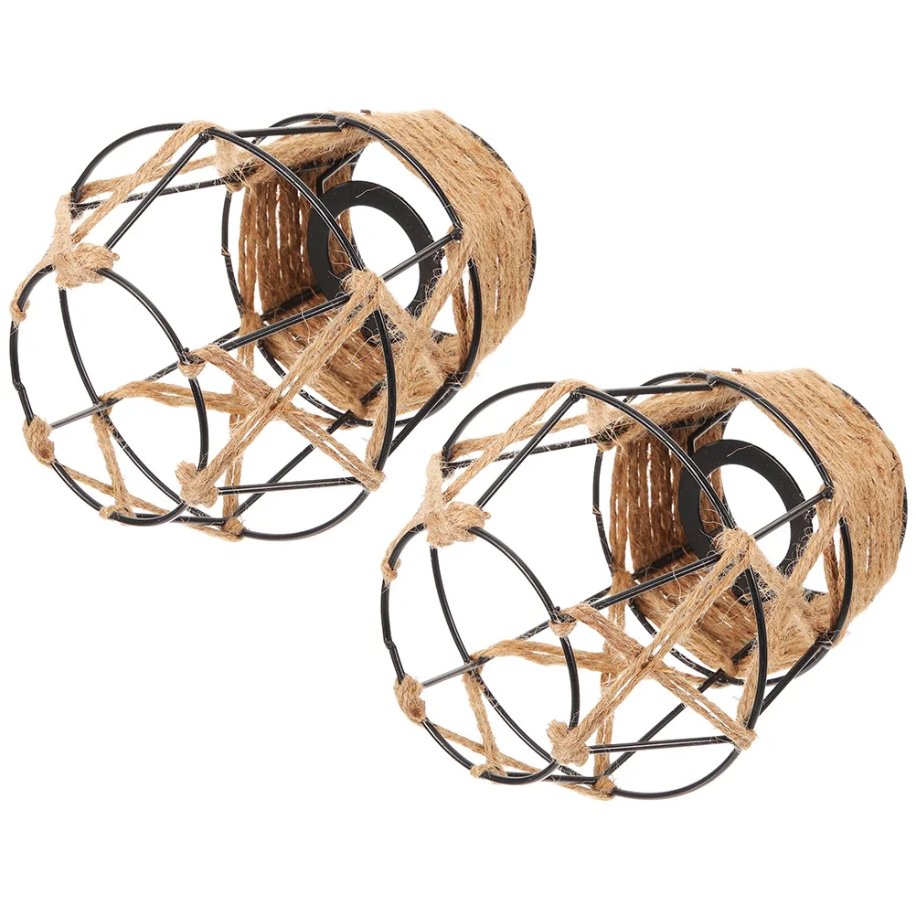 

2 pcs Metal Cage Lampshade Hanging Lamp Shade Pendant Lamp Shade Rope Lampshade without Cord