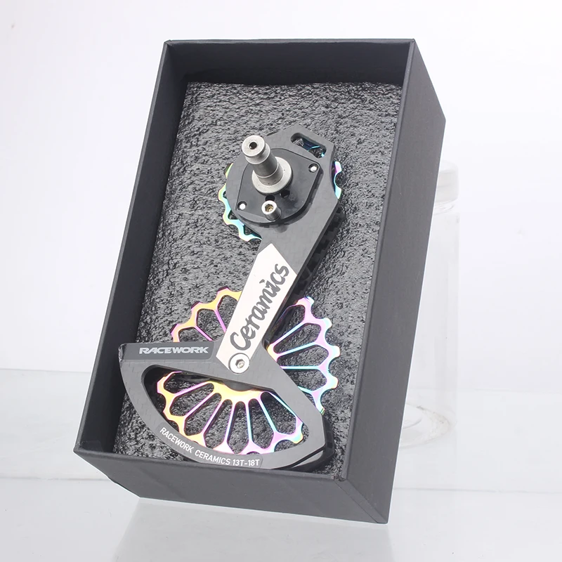 RACEWORK Ceramic Bearing Pulley Guide Wheel Rainbow for SHIMANO R7000 R8000/8050/9100 Road Bike Rear Derailleur Carbon Fiber 18T |