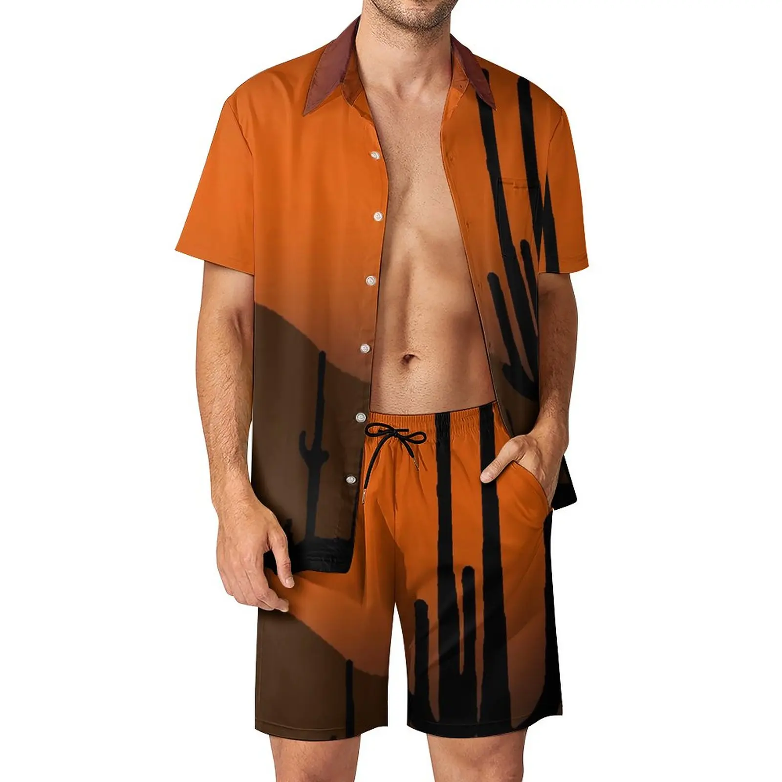 

Костюм мужской повседневный с шортами и коротким рукавом, с принтом кактуса