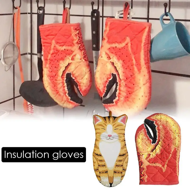 

Хлопчатобумажная перчатка для духовки, термостойкая варежка для кухни, фотоизолированная Антискользящая кухонная перчатка с 3d-изображением животных