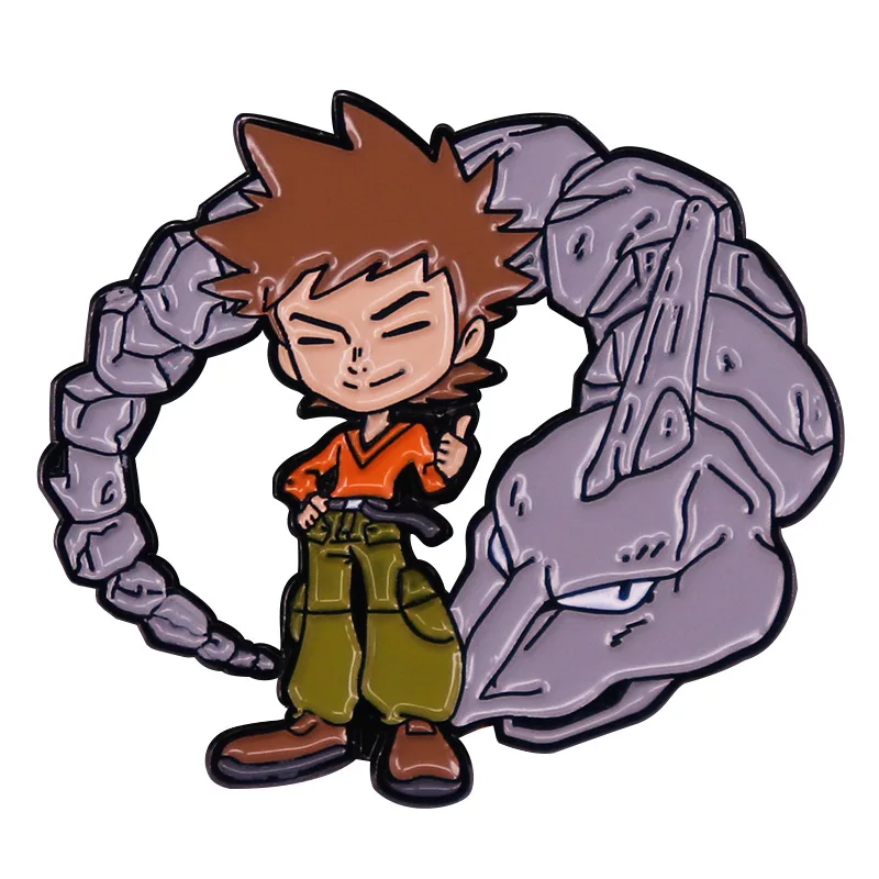 

Pokemon Trainer Brock and Onix Exquisite Pin Anime Figure Badge Cartoon Kawaii Metal Brooch Decoration Jewelry Fan Collect Gift