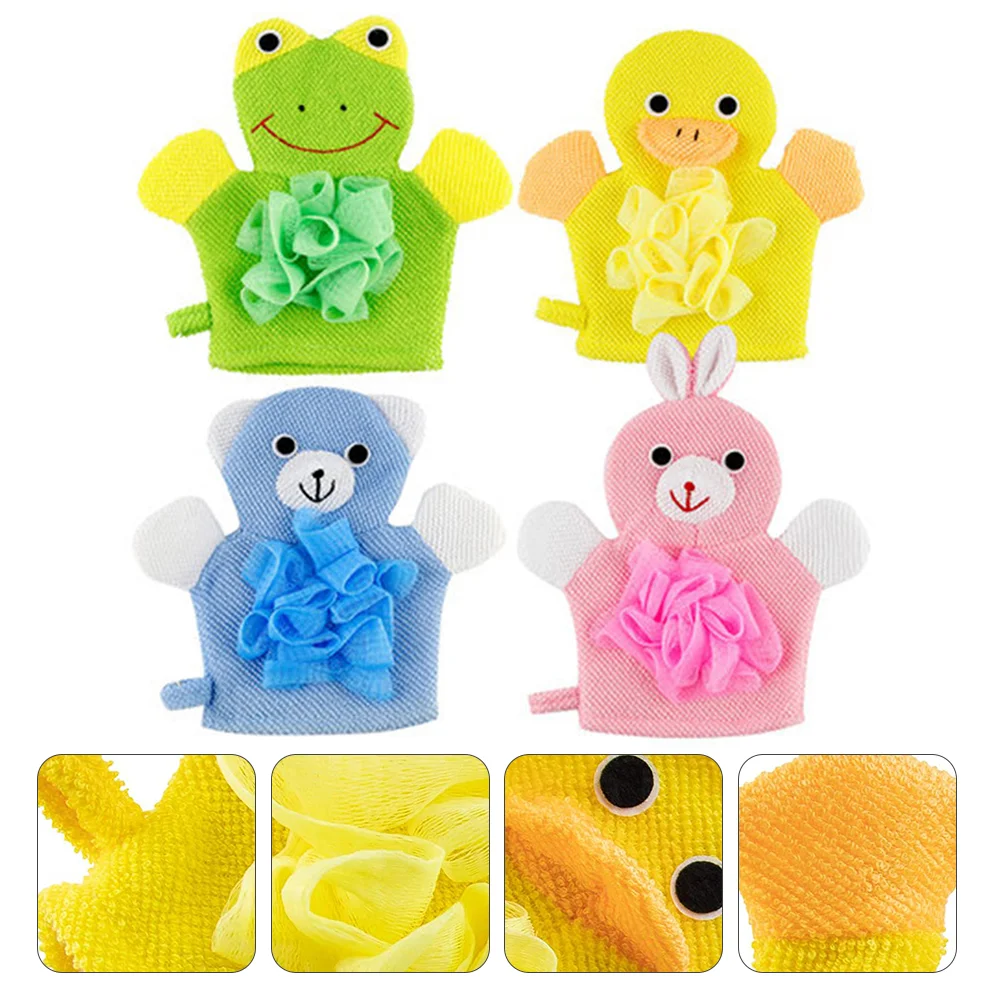 

4 Pcs Toddler Shower Glove Bath Mitt Korean Scrub Mitt Shower Sponge Glove Cartoon Loofah Baby Body Scrubber Bath Sponge Kids