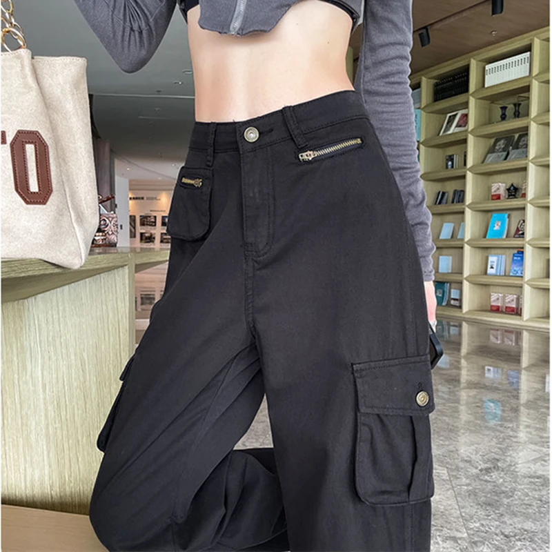 

American-Style Multi-pocket Cargo Pants Y2K Women Pants Korean Fashion Straight Baggy Trousers Streetwear Hip Hop Pant