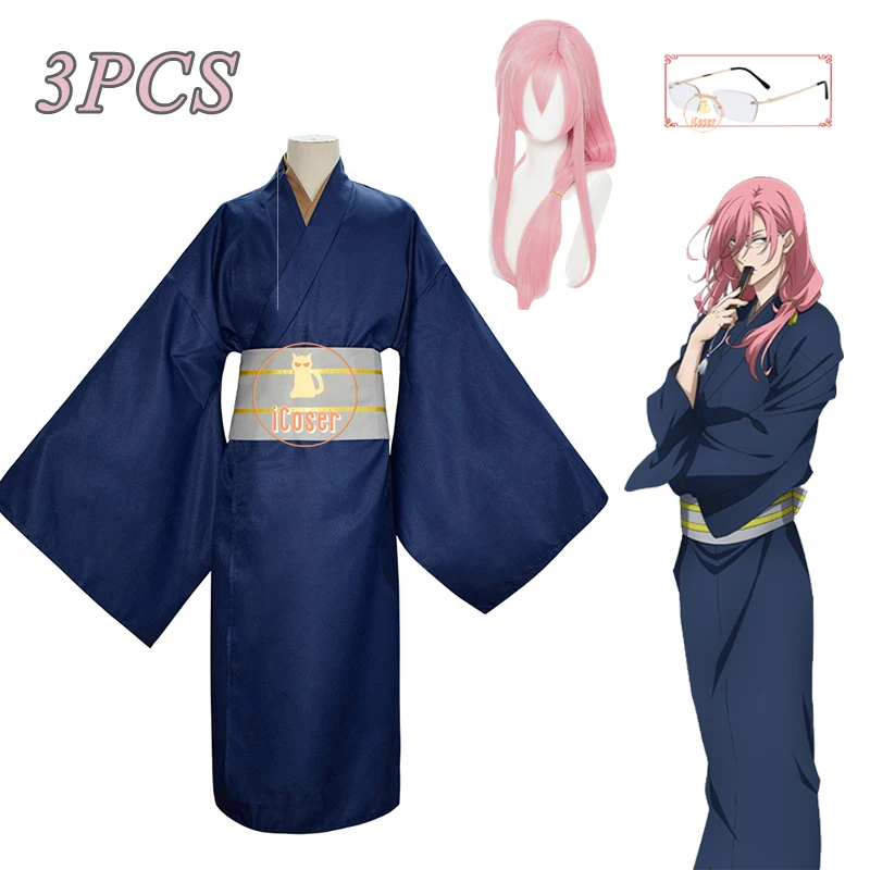 

SK8 The Infinity Kaoru Sakurayashiki Cosplay Costume Dark Blue Kimono Kaoru Suit Skateboard Cherry Blossom Outfits Long Pink Wig