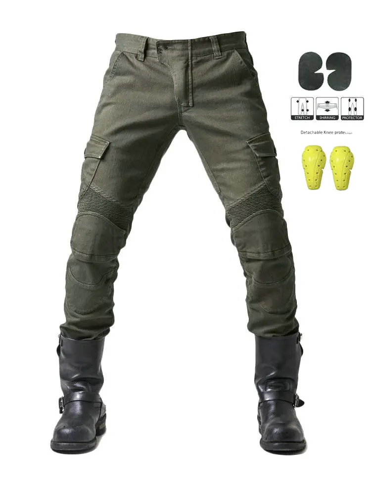 

2022 Riding Pants Men's Summer Motorcycle Motorcycle Fall Proof Knight Equipment Four Seasons Elastic Cowboy Green Racing Pants