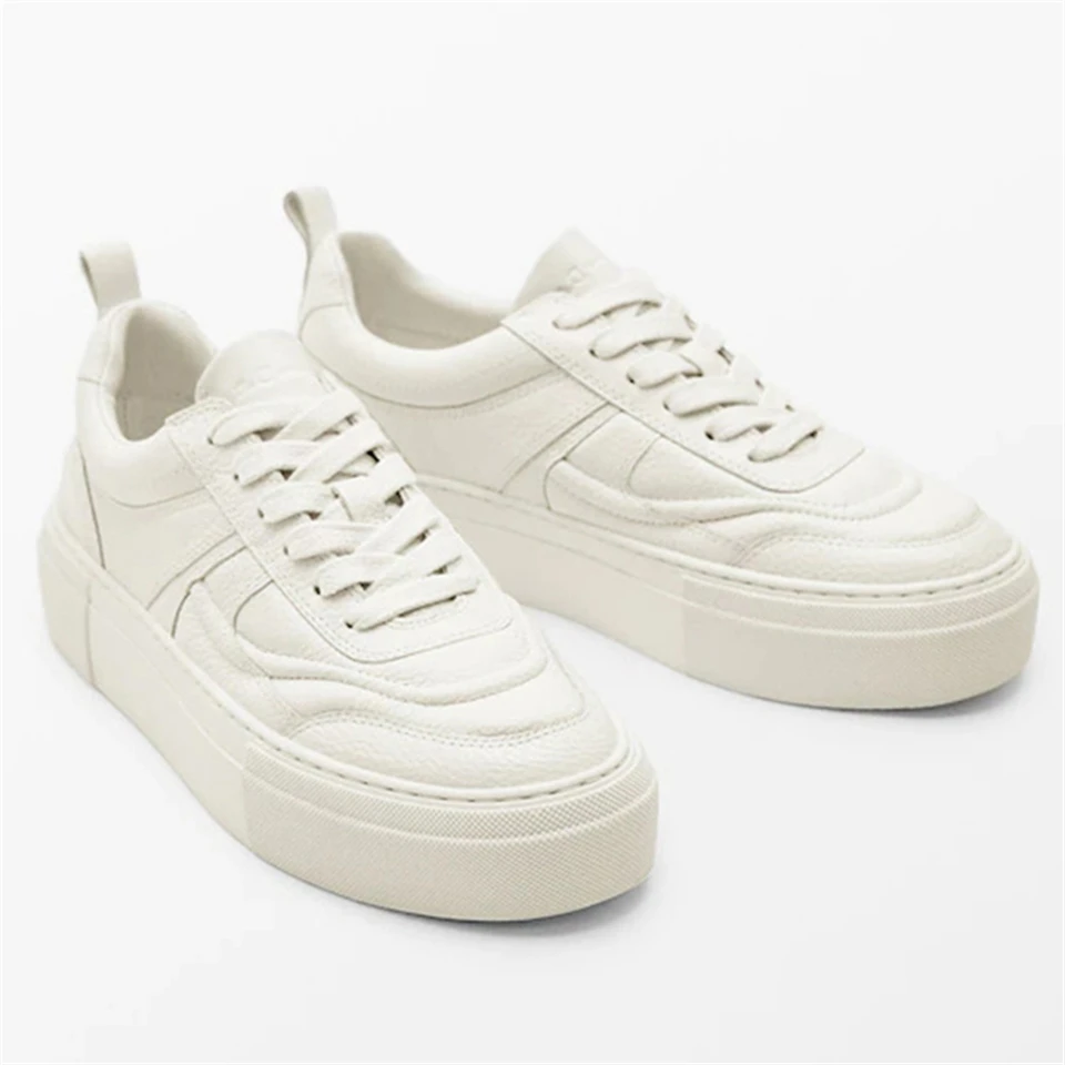 Women White Sports Shoes Lady Vulcanized Shoes Outdoor Platform Shoes Female Casual Genuine Leather Sneakers Woman Wedge Flats