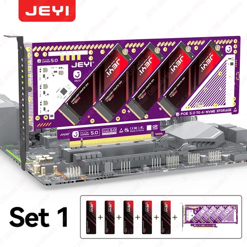 Карта расширения JEYI PCIe 5.0 X16 Quad M.2 с 4 отсеками адаптера NVMe RAID 0/1/5/JBOD, скорость 512 Гбит/с, 8 ТБ на SSD, совместимая с PCIe 4.0/3.0