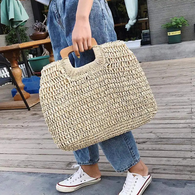 

Summer Beach Straw Bag Lady Big Purses Travel Sac 2023 Casual Rattan Large Capacity Tote for Women Wicker Woven Wooden Handbags