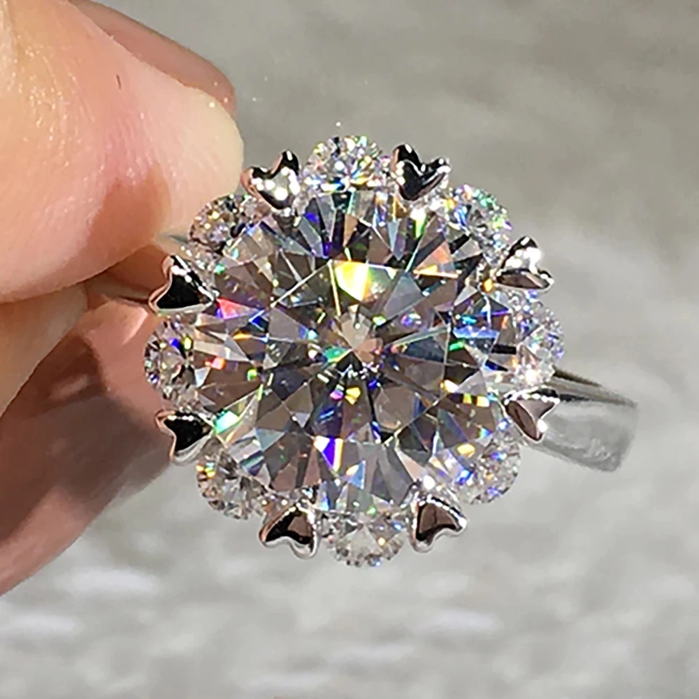 

18K Au750 White Gold Women Ring Moissanite Diamonds 1 2 3 4 5 Carat Sunflower Wedding Party Engagement Anniversary Ring Trendy