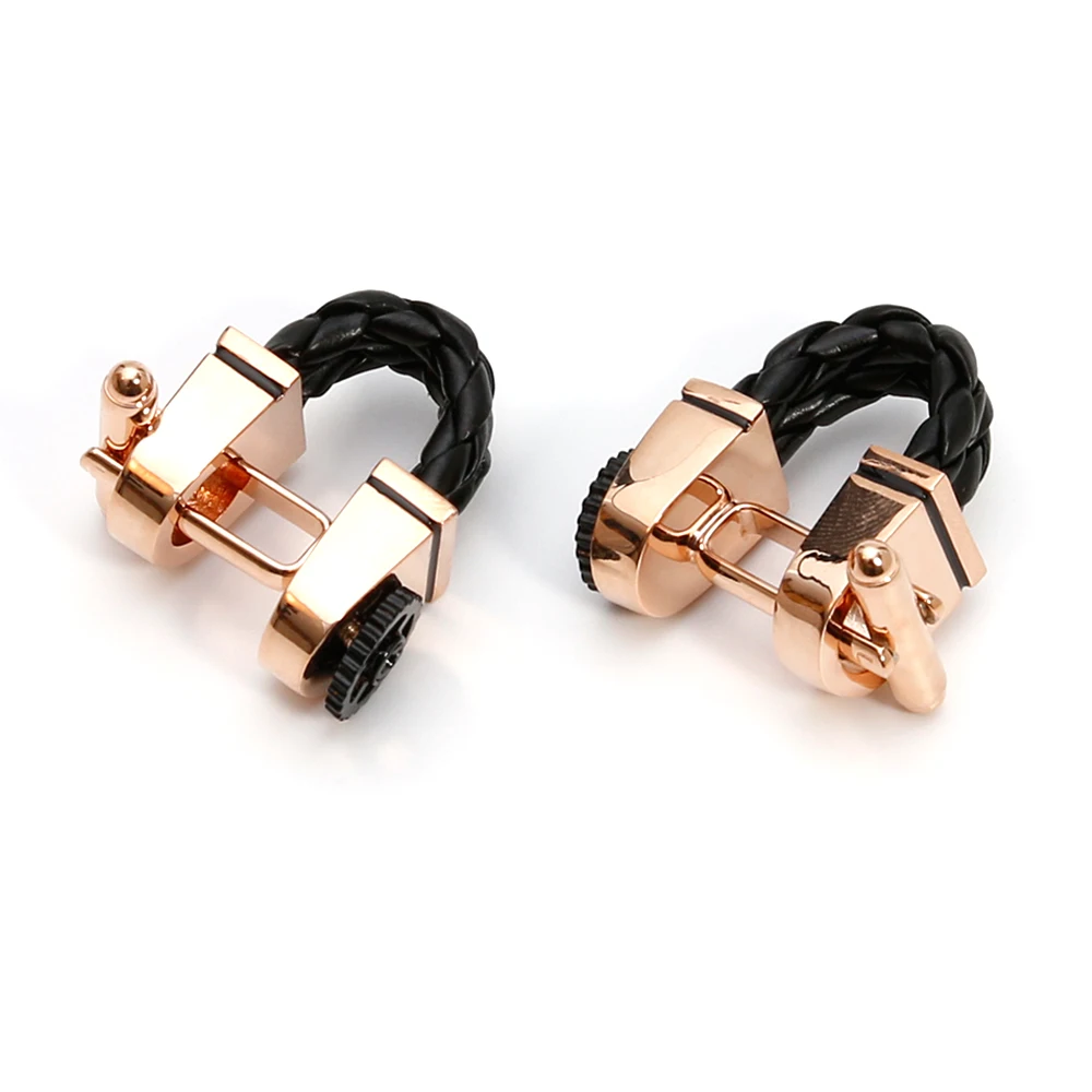 Cufflinks for Men TOMYE XK22S049 Luxury Black Leather Gold Formal Business Casual Dress Shirt Buttons Wedding Gift Cuff Links