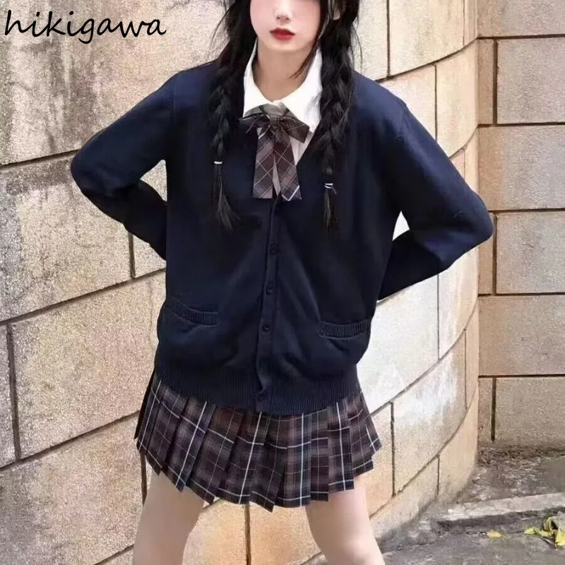 Кардиган женский оверсайз в японском стиле повседневный модный вязаный свитер