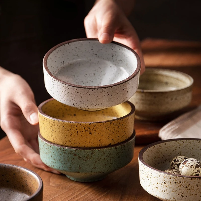 

В стиле ретро, бытовая грубая керамика, чаши для риса в японском стиле, чаша для лапши, Индивидуальный творческий сервиз
