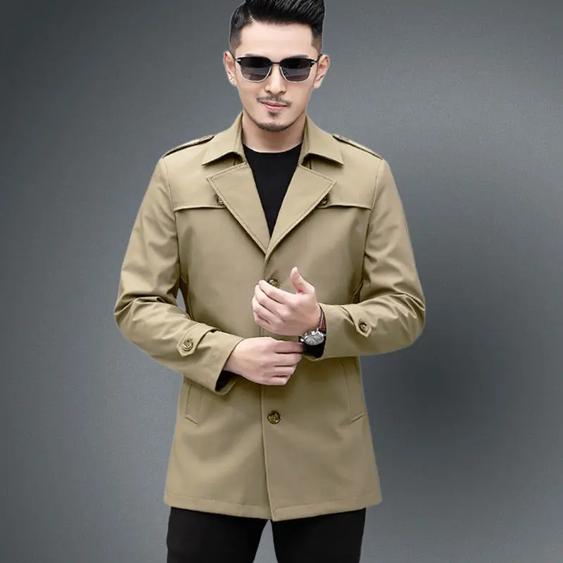 

Business Men's Windbreaker Overcoat Spring Autumn Casual Men's Lapel Outerwear Men Solid Color Long Coat Male Thin Trench Q259