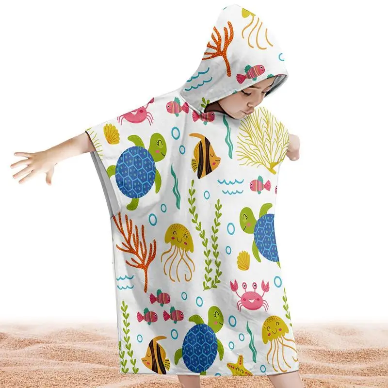 

Swimming Towels For Kids Bath Towel Children Microfiber Hooded Beach Towel Cartoon Bathing Washcloth Baby Bathrobe Cloak