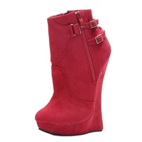 2022 womens wedge ankle boots 18cm super high heel platform flannel side zip ladies sexy fetish boots fast shipping