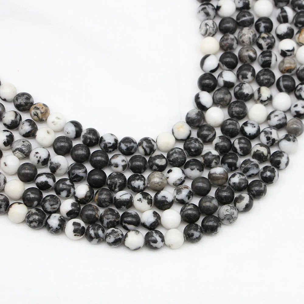 

Natural Stone Black and White Zebra Jasper Round Beads 15" Strand 4 6 8 10 12MM Pick Size For Jewelry Making