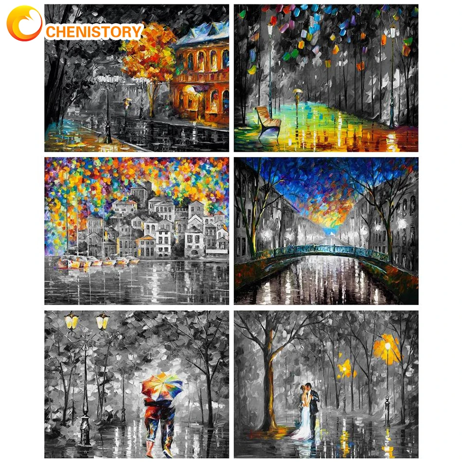 

CHENISTORY Oil Painting By Numbers Abstract Street Landscape 60x75cm Paint By Numbers On Canvas Frameless Home Decor Unique Gift