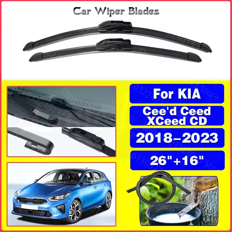 

Для KIA Cee'd Ceed XCeed CD 2018-2023 Стеклоочиститель Передние и задние щетки стеклоочистителя Лобовое стекло Щетки от дождя 2022 26 "+ 16"