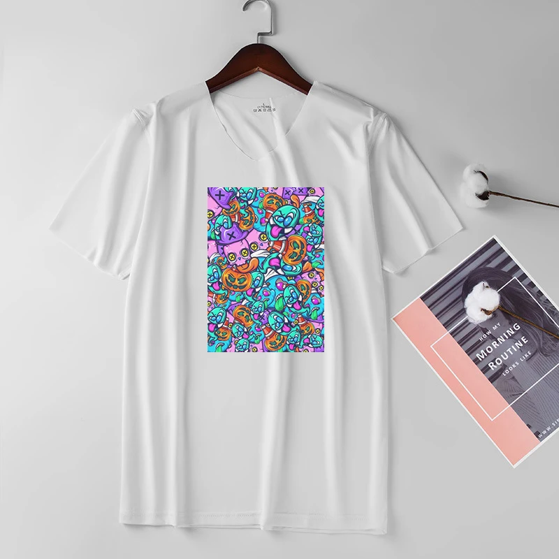 

Hip Hop Punk points Print T-shirt For Men Tee Tops Ice Short Sleeve V Collared Tshirt Male Seamless T Shirt Men Clothes