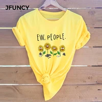 jfuncy harajuku sunflower print womens t shirts s 5xl kawaii female top shirts clothes women cotton t shirt camiseta mujer