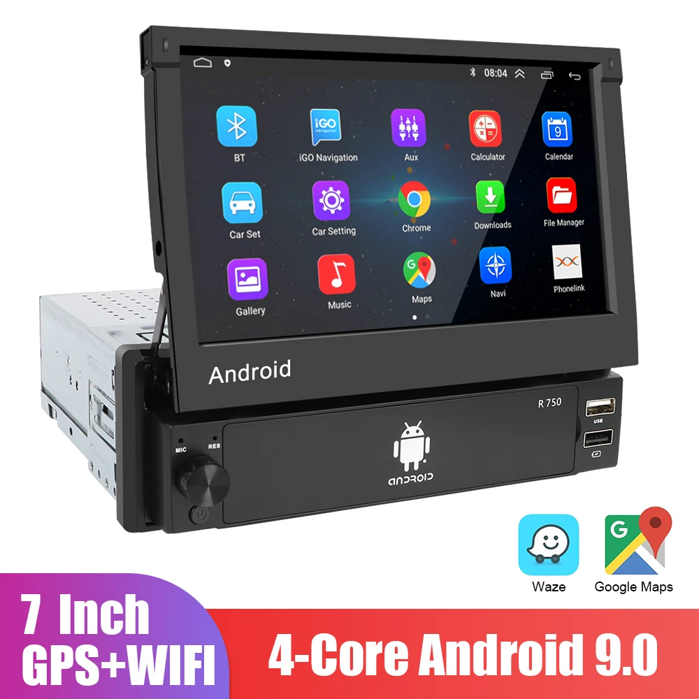 

Retractable Touch Screen Car Radio Android 9.0 Stereo Receiver MP5 7 Inch 1 Din Multimedia Player Bluetooth FM GPS Hands-free