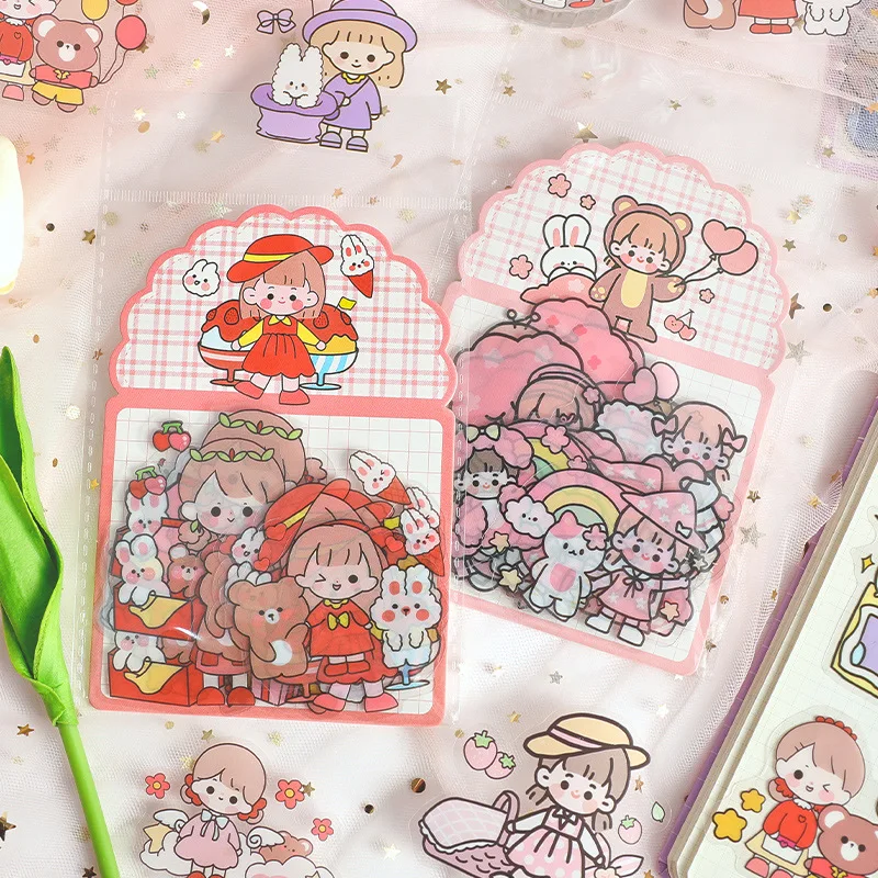 

28 pcs/pack Kawaii Sticker aesthetic PET Sticker Bag Cartoon Cute Account Decoration Diy Scrapbooking material