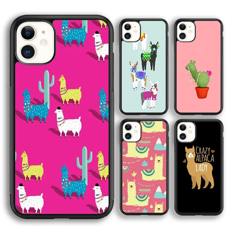 Мягкий чехол для телефона Krajews Llama Alpaca Face Animal Cactus iPhone 16 15 SE2020 14 6 7 8 plus 11 12 13 pro max coque