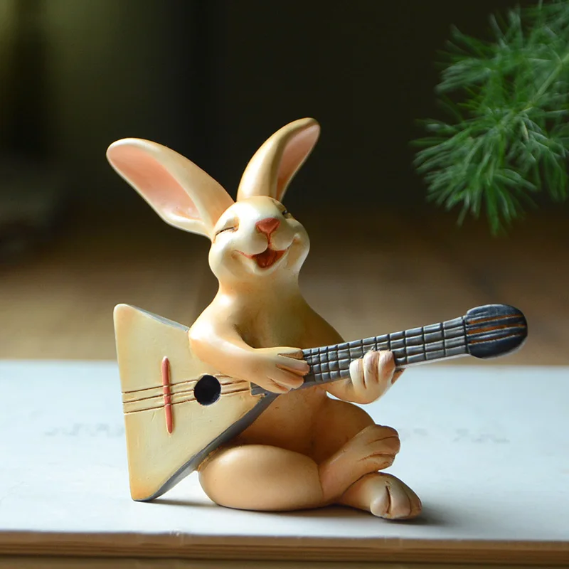 

Creative Cute Rabbit Decor Singing Music Party Animals Miniature Figurines Kawaii Micro Landscape Garden Home Decoration