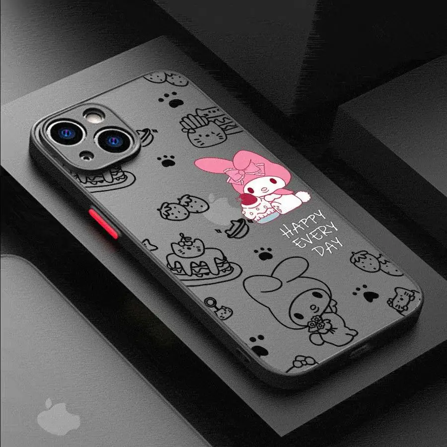 Милый чехол Kuromi Melody для Apple iPhone 11 15 16 14 13 12 Pro 7 XR X XS Max 8 Plus 6 6S SE 2022 15Pro черный матовый