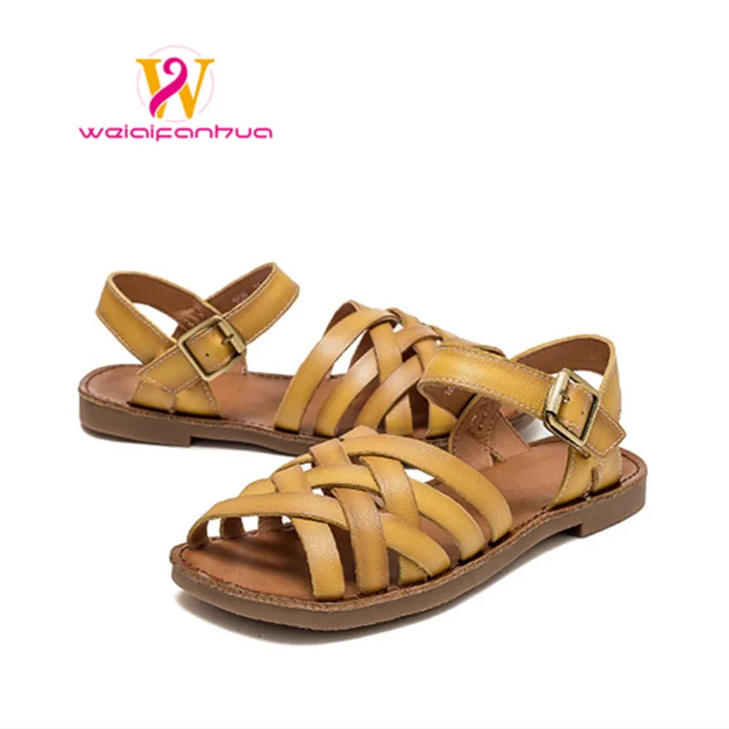 

Sandals Women's First Layer Cowhide 2023 Summer New Flat Bottom Color Rubbing Vintage Roman Sandals Women Casual Women Sandals