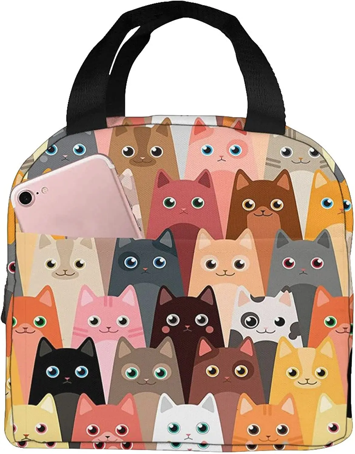 

Портативный Ланч-бокс Cat для девочек, изолированная многоразовая сумка-тоут с рисунком кошки, герметичная Термосумка-холодильник