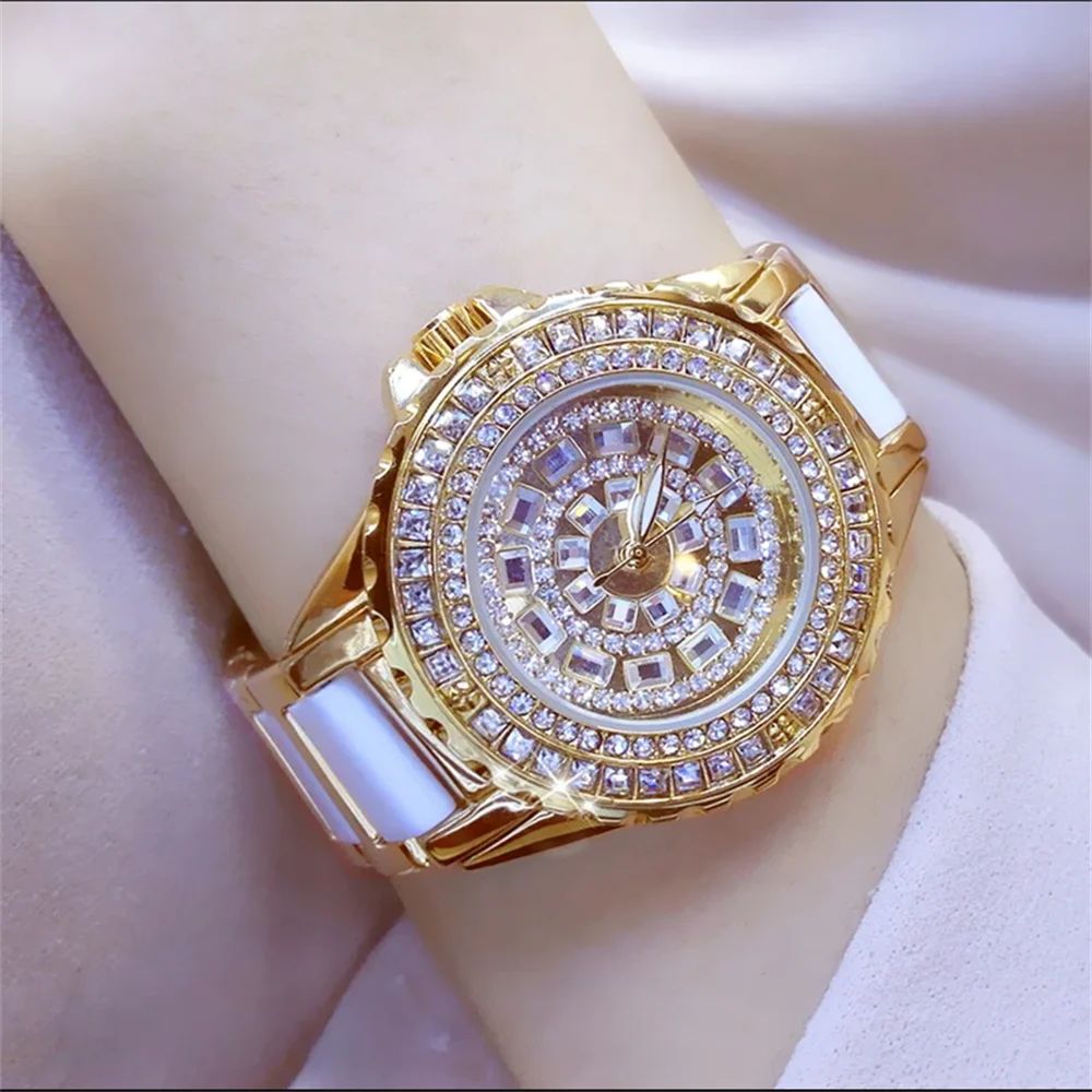 Watch For Women Full Diamond Women'S Watches Gold Bracelet Ceramic Strap Female Waterproof Fashion Quartz Wristwatch New