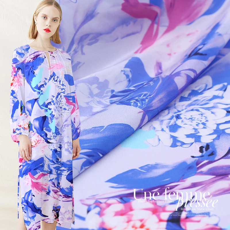 

114cm wide printed silk fabric meter 14mm crepe de chine silk fabric drape shirt dress crepe fabric wholesale silk cloth